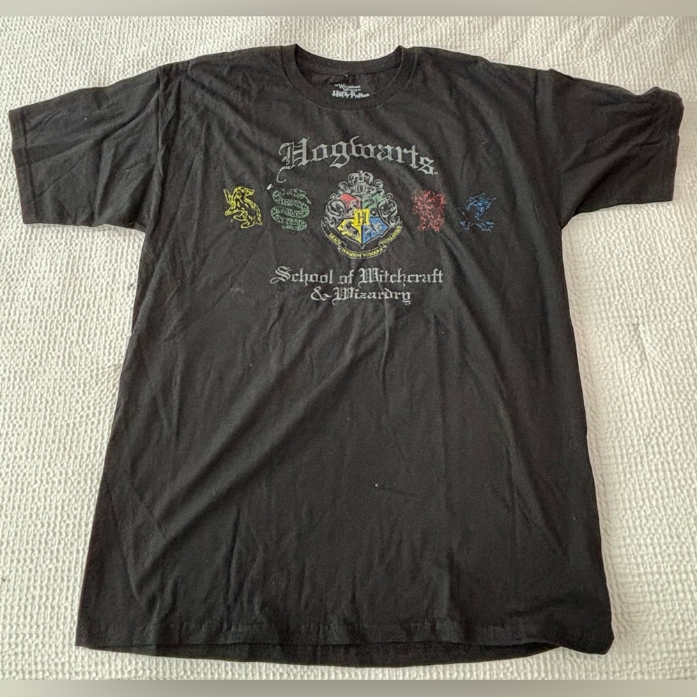 HARRY POTTER Hogwarts Wizardry Black Tee Size Large